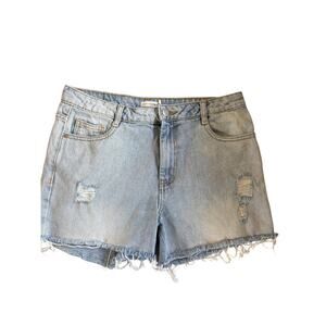 Avec Les Filles Distressed Denim Cutoff Shorts Raw Hem Light Wash Size 28